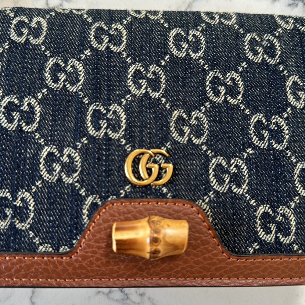 G G wallet crossbody purse clutch denim gold - Picture 2 of 14
